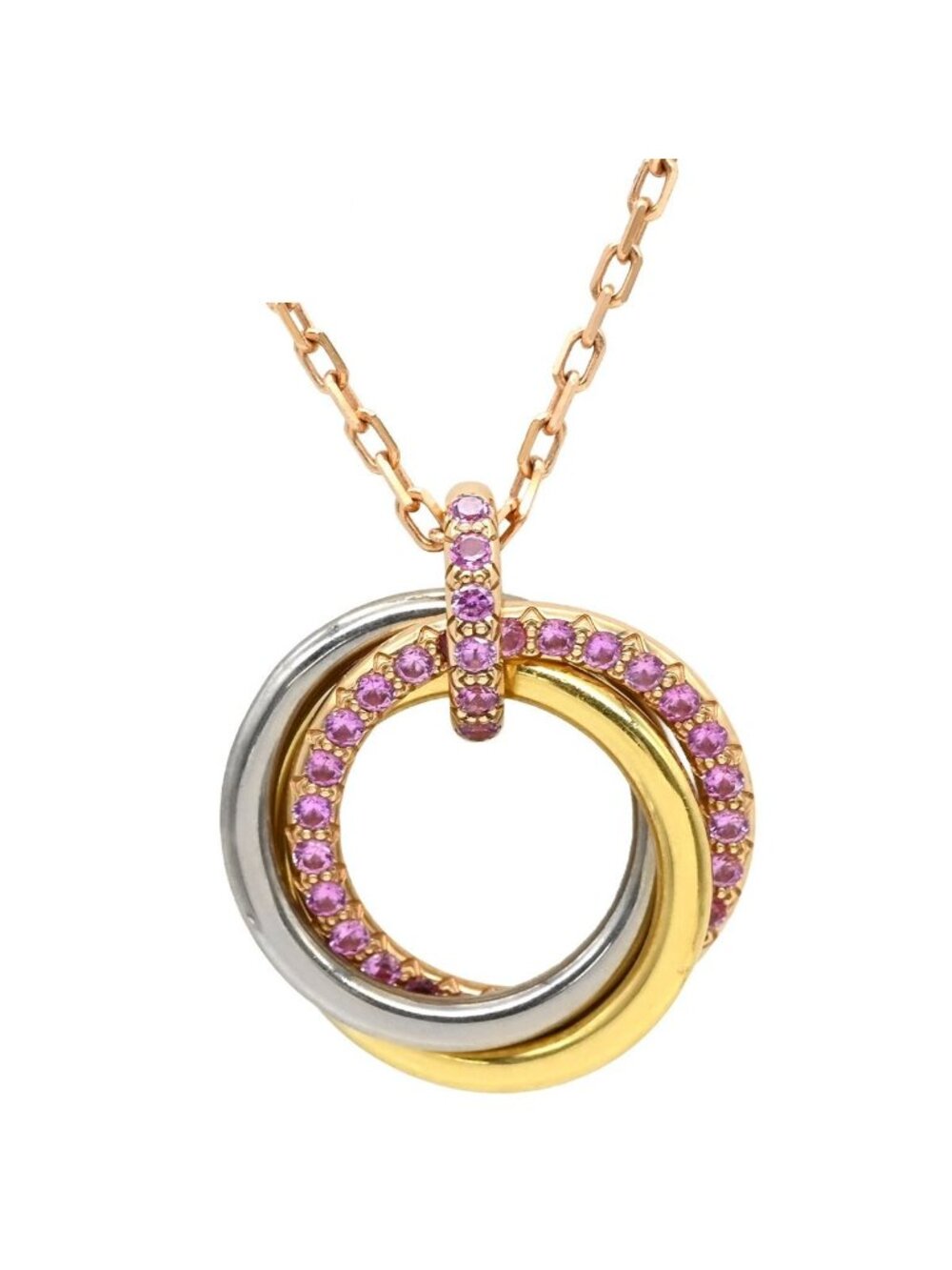 Cartier Necklace Trinity Pink Sapphire Pendant Yellow Gold White